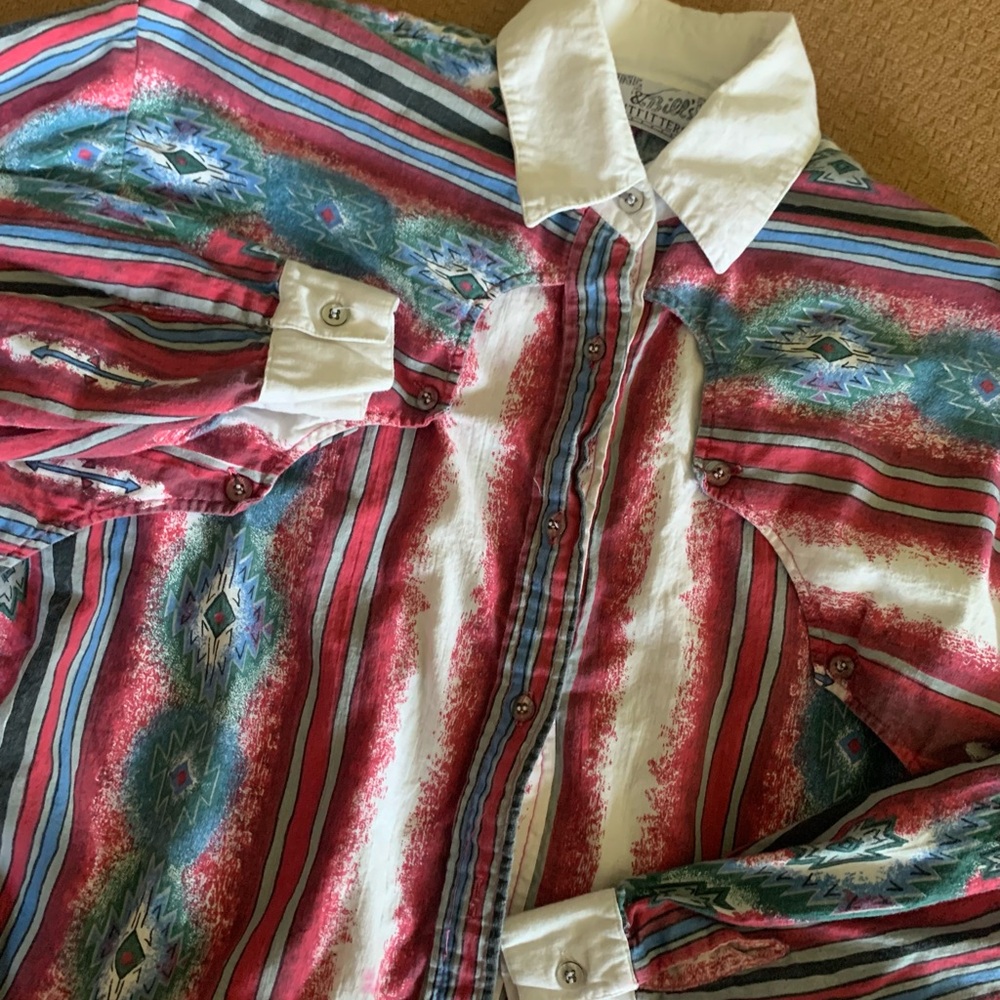Women's M Cotton Button Down Western‎  Long Sleeve Cowboy aztec unique shirt